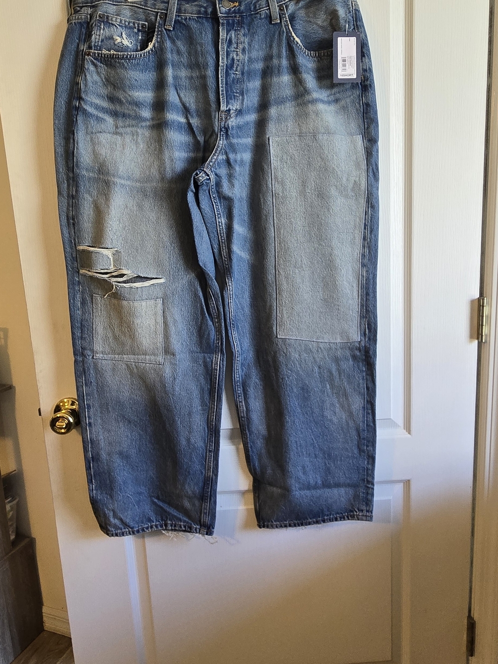 Women Light Blue Distressed Patch Jeans